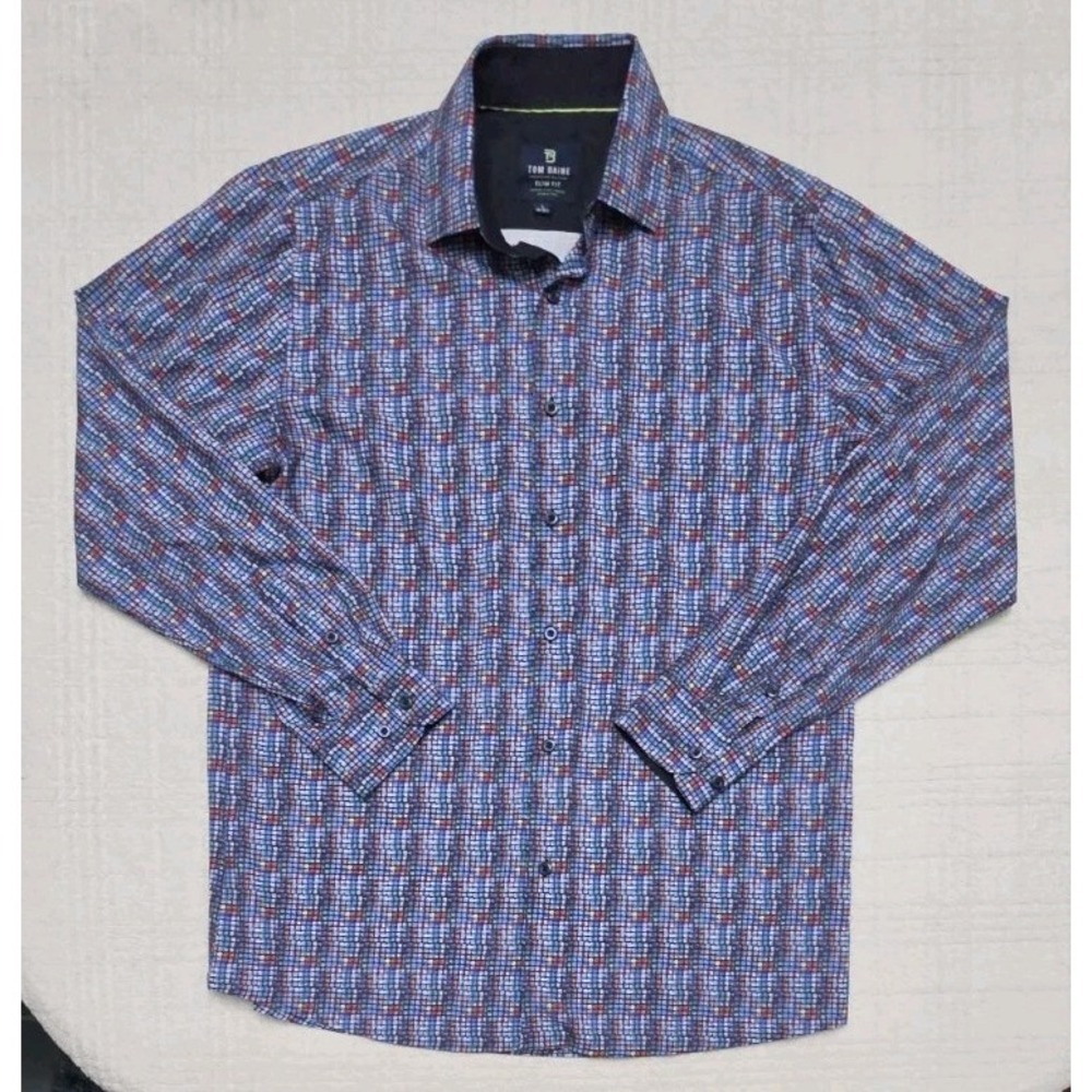 Tom Baine Performance Slim Fit Comfort 4 Way Wrinkle Free Men's L Long Sleeve